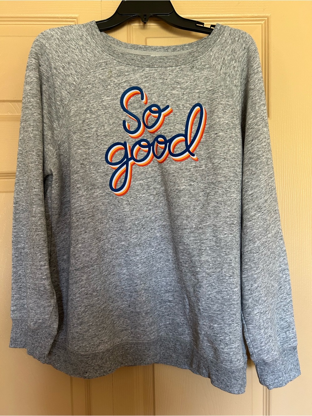 Old Navy Gray Crewneck Sweatshirt with Blue and Orange Script